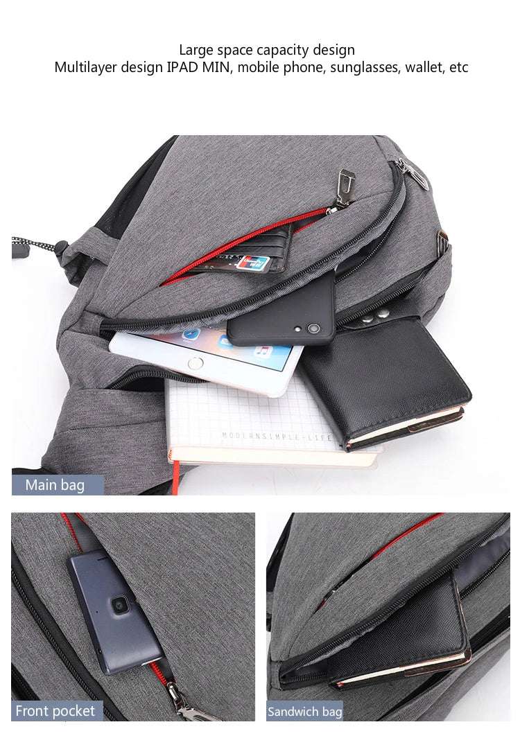 Men's Personal Security Chest Bag Leisure Sports Digital Storage Bag Multifunctional Messenger Bag Mobile Phone handbag - Lacatang Shop