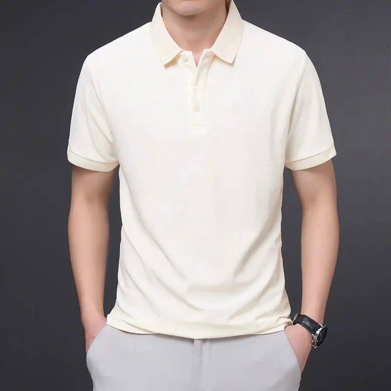 Men's Solid Color Casual Fashion Short Sleeve Polo Shirt Summer Comfortable Top for Business And Leisure - Lacatang Shop