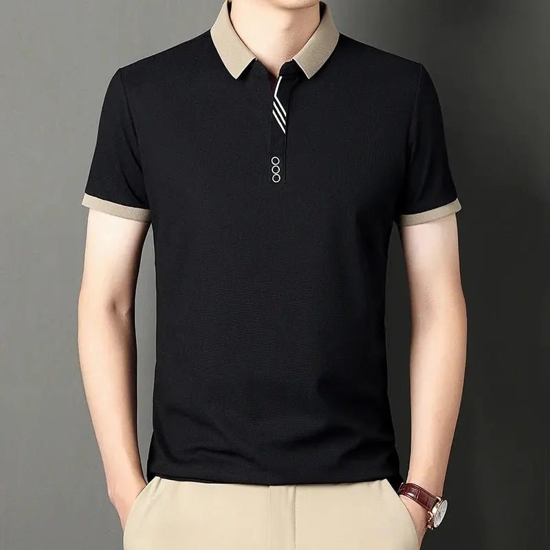 Men's Solid Color Casual Fashion Short Sleeve Polo Shirt Summer Comfortable Top for Business And Leisure - Lacatang Shop