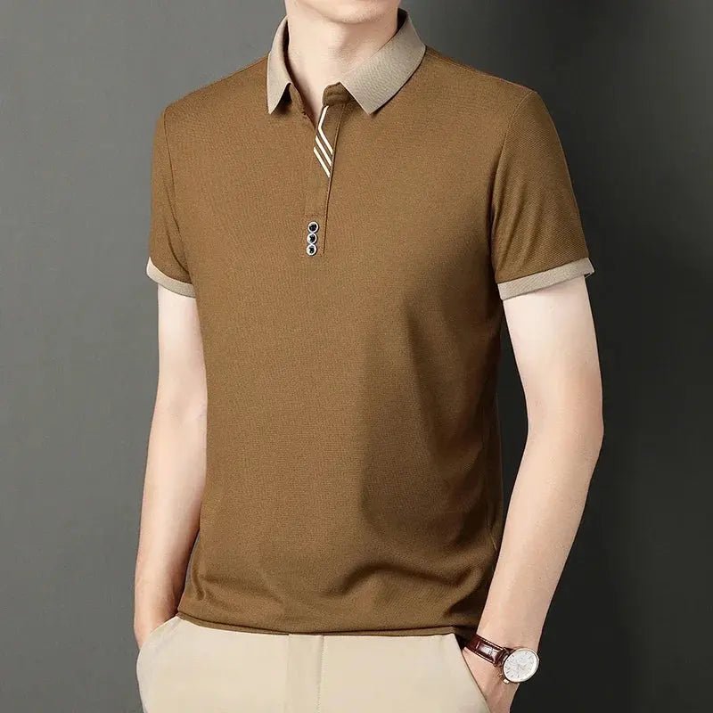 Men's Solid Color Casual Fashion Short Sleeve Polo Shirt Summer Comfortable Top for Business And Leisure - Lacatang Shop