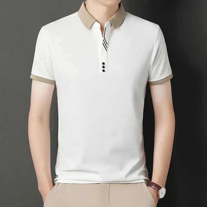 Men's Solid Color Casual Fashion Short Sleeve Polo Shirt Summer Comfortable Top for Business And Leisure - Lacatang Shop