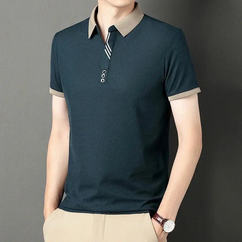 Men's Solid Color Casual Fashion Short Sleeve Polo Shirt Summer Comfortable Top for Business And Leisure - Lacatang Shop