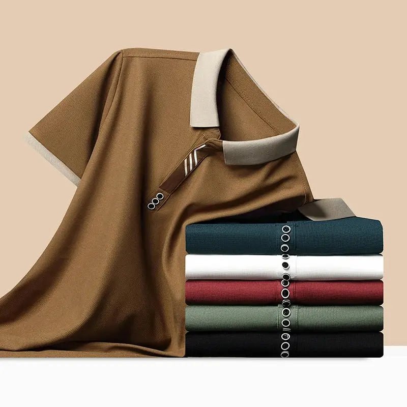 Men's Solid Color Casual Fashion Short Sleeve Polo Shirt Summer Comfortable Top for Business And Leisure - Lacatang Shop