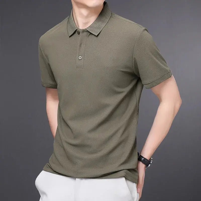Men's Solid Color Casual Fashion Short Sleeve Polo Shirt Summer Comfortable Top for Business And Leisure - Lacatang Shop