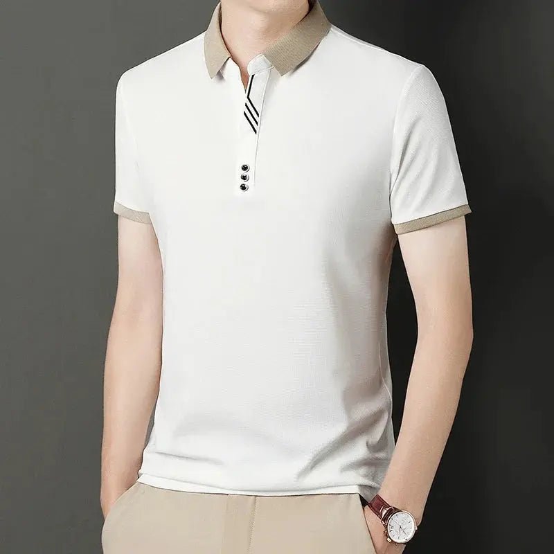 Men's Solid Color Casual Fashion Short Sleeve Polo Shirt Summer Comfortable Top for Business And Leisure - Lacatang Shop