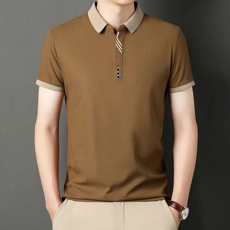 Men's Solid Color Casual Fashion Short Sleeve Polo Shirt Summer Comfortable Top for Business And Leisure - Lacatang Shop