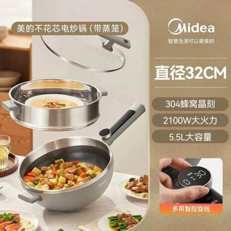 Midea Non - Flower Core Electric Frying Pan For Home Non - Stick Pan Multi - Functional Cooking and Cooking Integrated Large Capacity Electric Hot Pot - Lacatang Shop