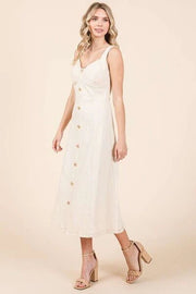 Mittoshop Stretch Twill Decor Button Sleeveless Midi Dress - Lacatang Shop