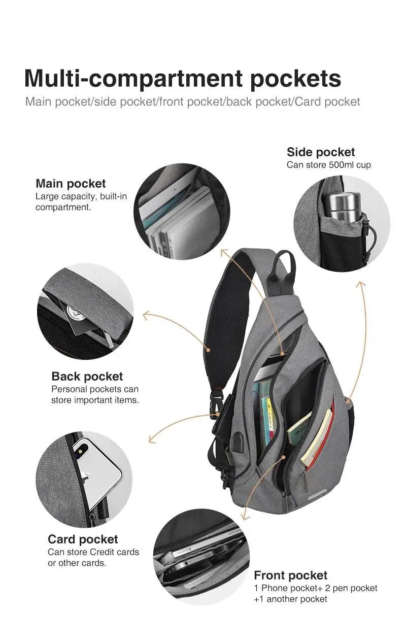 Mixi Fashion Backpack for Men One Shoulder Chest Bag Male Messenger Boys College School Bag Travel Causal Black 17 19 inch - Lacatang Shop