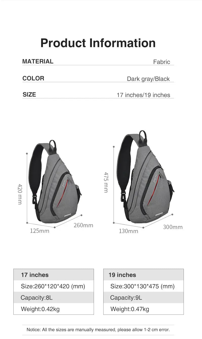Mixi Fashion Backpack for Men One Shoulder Chest Bag Male Messenger Boys College School Bag Travel Causal Black 17 19 inch - Lacatang Shop