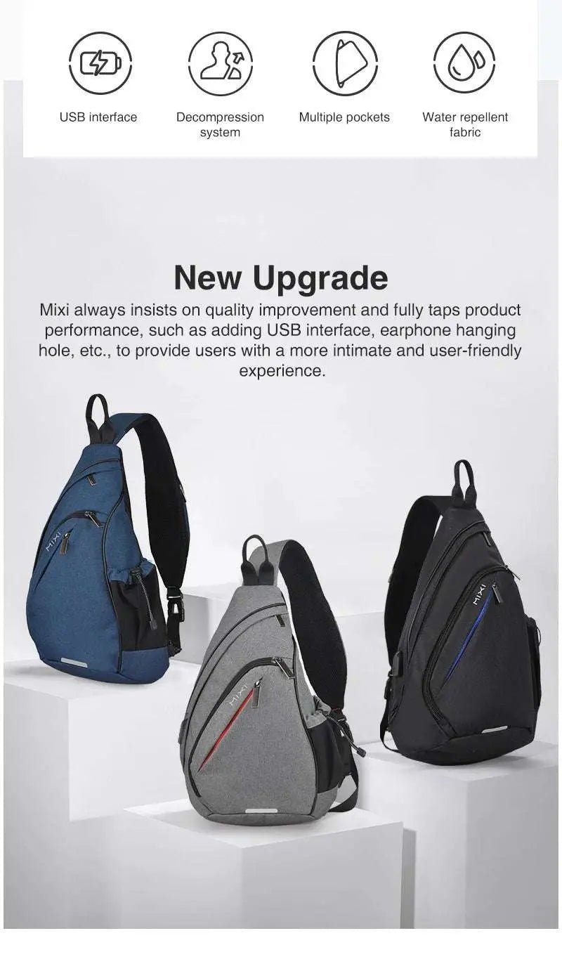 Mixi Fashion Backpack for Men One Shoulder Chest Bag Male Messenger Boys College School Bag Travel Causal Black 17 19 inch - Lacatang Shop