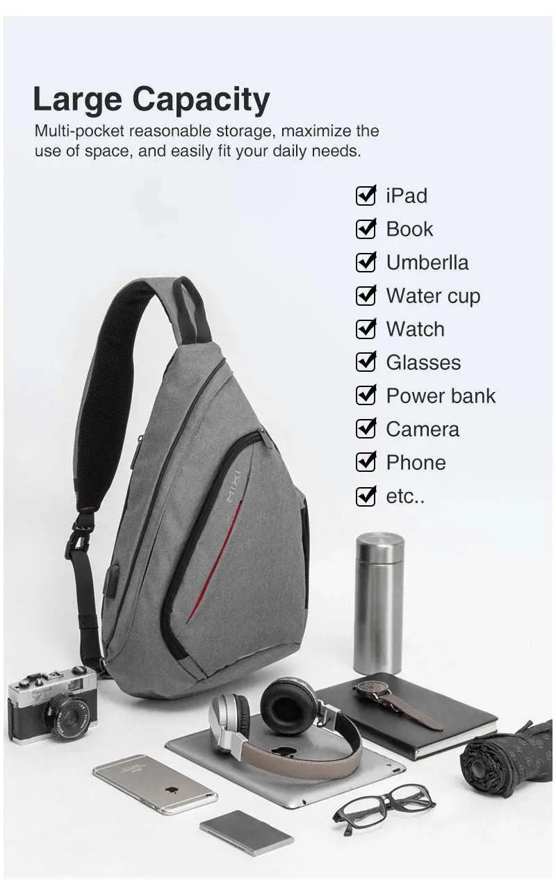 Mixi Fashion Backpack for Men One Shoulder Chest Bag Male Messenger Boys College School Bag Travel Causal Black 17 19 inch - Lacatang Shop