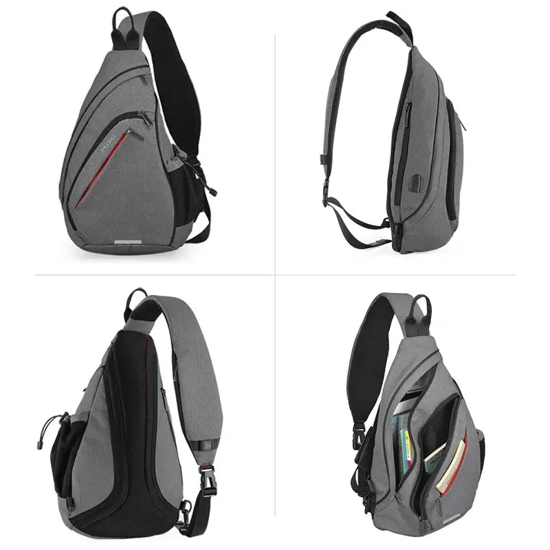 Mixi Men One Shoulder Backpack Women Sling Bag Crossbody USB Boys Cycling Sports Travel Versatile Fashion Bag Student School - Lacatang Shop