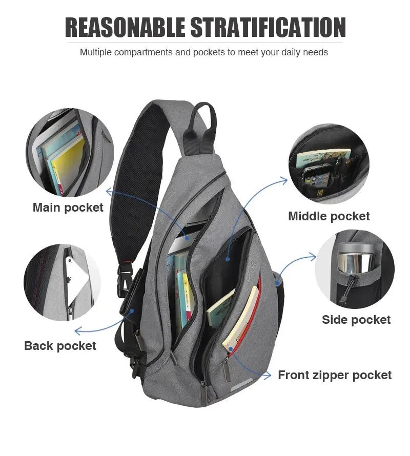 Mixi Men One Shoulder Backpack Women Sling Bag Crossbody USB Boys Cycling Sports Travel Versatile Fashion Bag Student School - Lacatang Shop