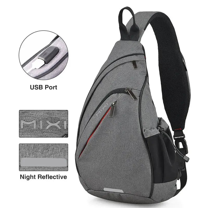 Mixi Men One Shoulder Backpack Women Sling Bag Crossbody USB Boys Cycling Sports Travel Versatile Fashion Bag Student School - Lacatang Shop