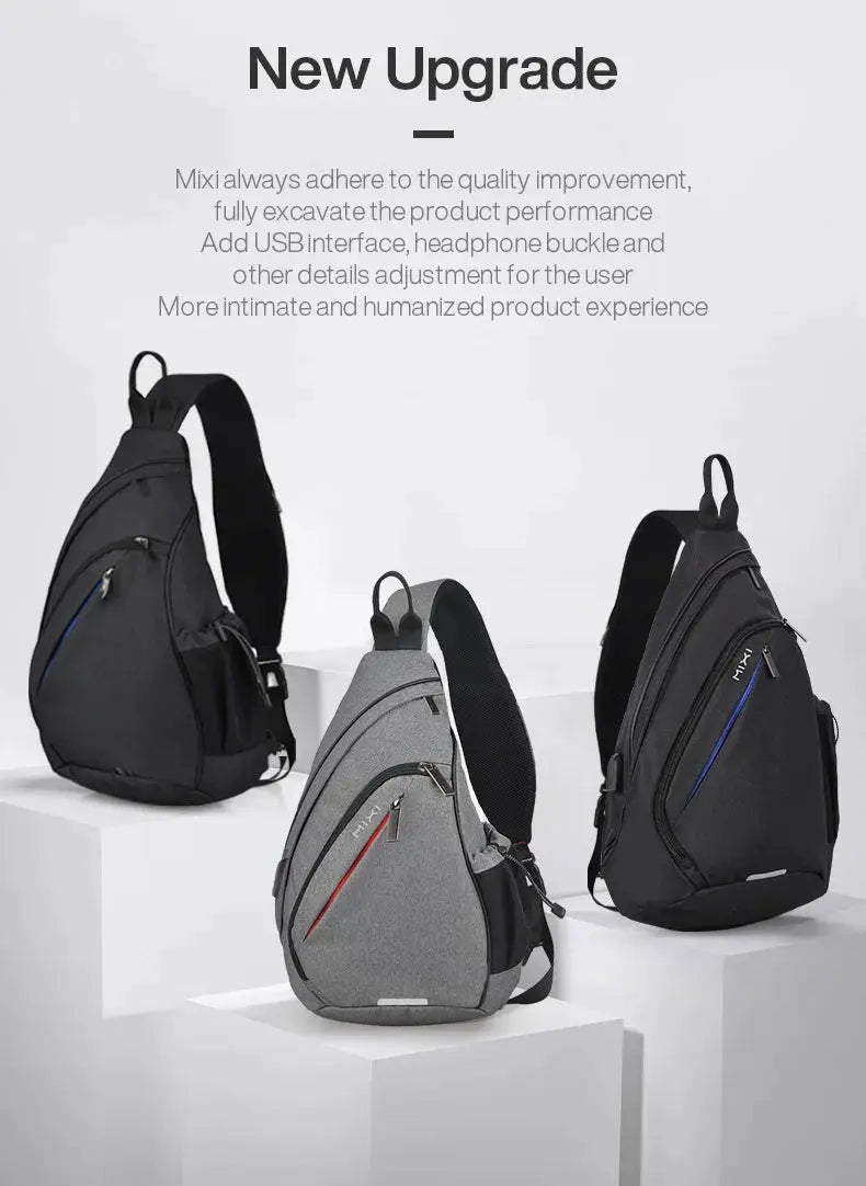 Mixi Men One Shoulder Backpack Women Sling Bag Crossbody USB Boys Cycling Sports Travel Versatile Fashion Bag Student School - Lacatang Shop
