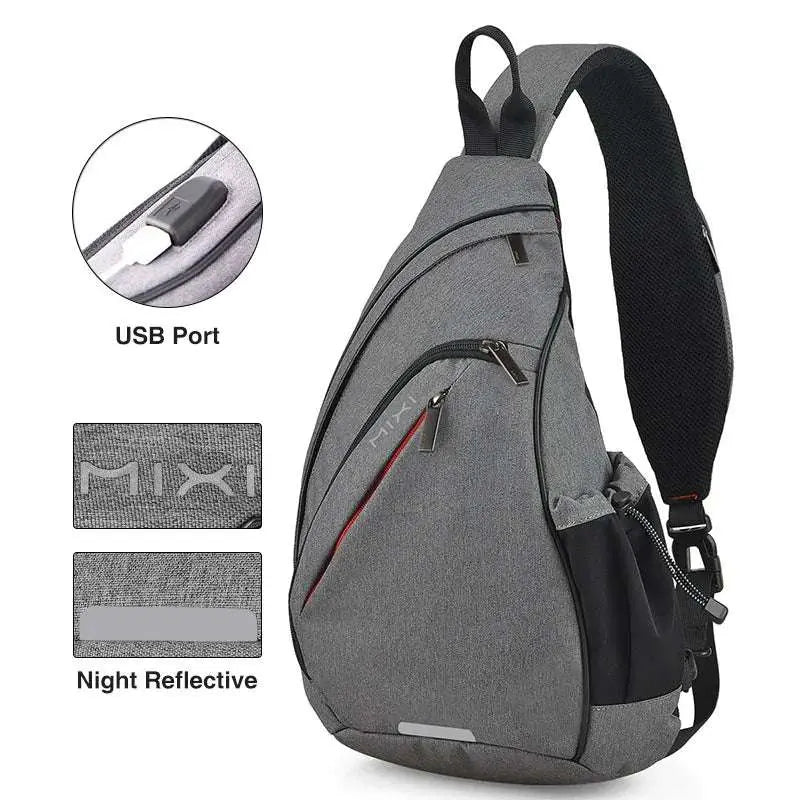Mixi Men One Shoulder Backpack Women Sling Bag Crossbody USB Boys Cycling Sports Travel Versatile Fashion Student School - Lacatang Shop