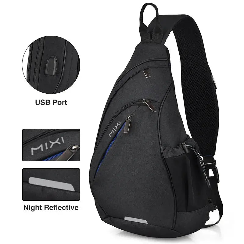Mixi Men One Shoulder Backpack Women Sling Bag Crossbody USB Boys Cycling Sports Travel Versatile Fashion Student School - Lacatang Shop