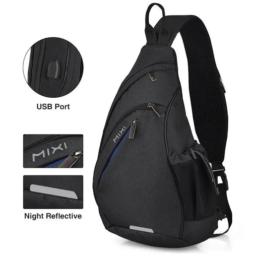 Mixi Men One Shoulder Backpack Women Sling Bag Crossbody USB Boys Cycling Sports Travel Versatile Fashion Student School - Lacatang Shop
