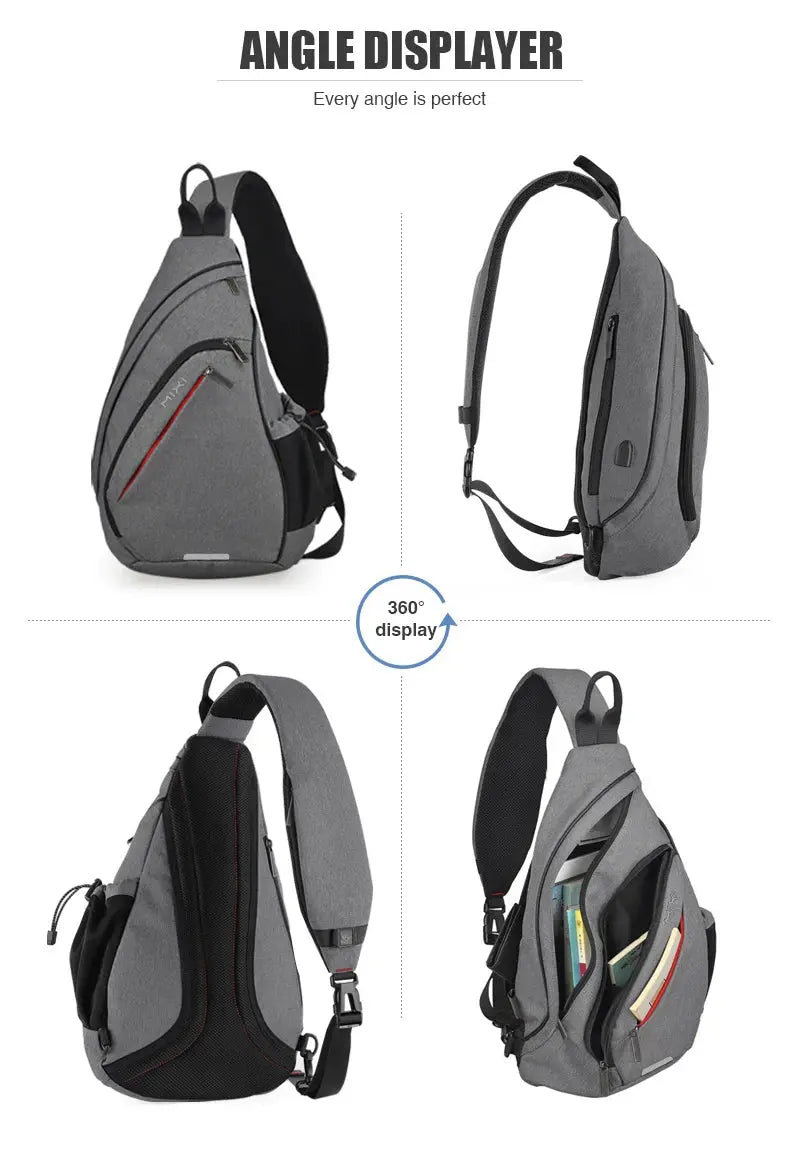 Mixi Men One Shoulder Backpack Women Sling Bag Crossbody USB Boys Cycling Sports Travel Versatile Fashion Student School - Lacatang Shop