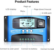 MPPT Solar Panel Regulator Charge Controller Auto Focus Tracking 30 - 100A 12V/24V - Lacatang Shop