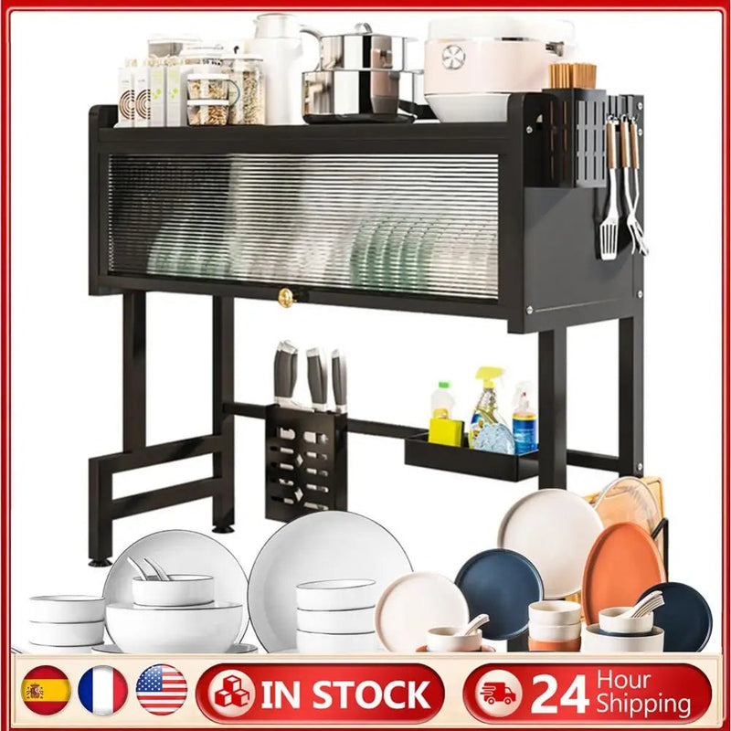 Multi-Functional Kitchen Storage Rack - Over The Sink Dish Rack with Cover