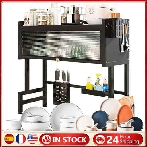 Multi-Functional Kitchen Storage Rack - Over The Sink Dish Rack with Cover