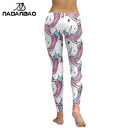 NADANBAO White Cute Unicorn Fashion Leggings Woman Mid Waist Stretchy Trousers GYM Jogging Fitness Pants 2021 New Streetwear - Lacatang Shop