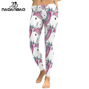 NADANBAO White Cute Unicorn Fashion Leggings Woman Mid Waist Stretchy Trousers GYM Jogging Fitness Pants 2021 New Streetwear - Lacatang Shop