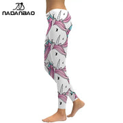 NADANBAO White Cute Unicorn Fashion Leggings Woman Mid Waist Stretchy Trousers GYM Jogging Fitness Pants 2021 New Streetwear - Lacatang Shop