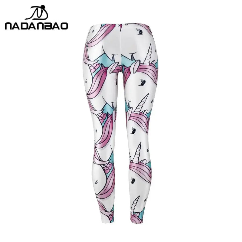 NADANBAO White Cute Unicorn Fashion Leggings Woman Mid Waist Stretchy Trousers GYM Jogging Fitness Pants 2021 New Streetwear Lacatang Shop