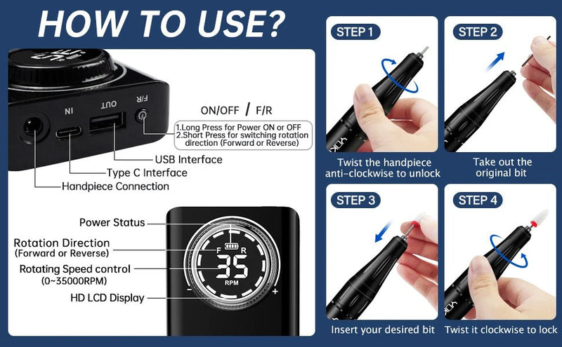 NailSculptor Pro: 40K RPM Rechargeable Drill 2023 - Lacatang Shop