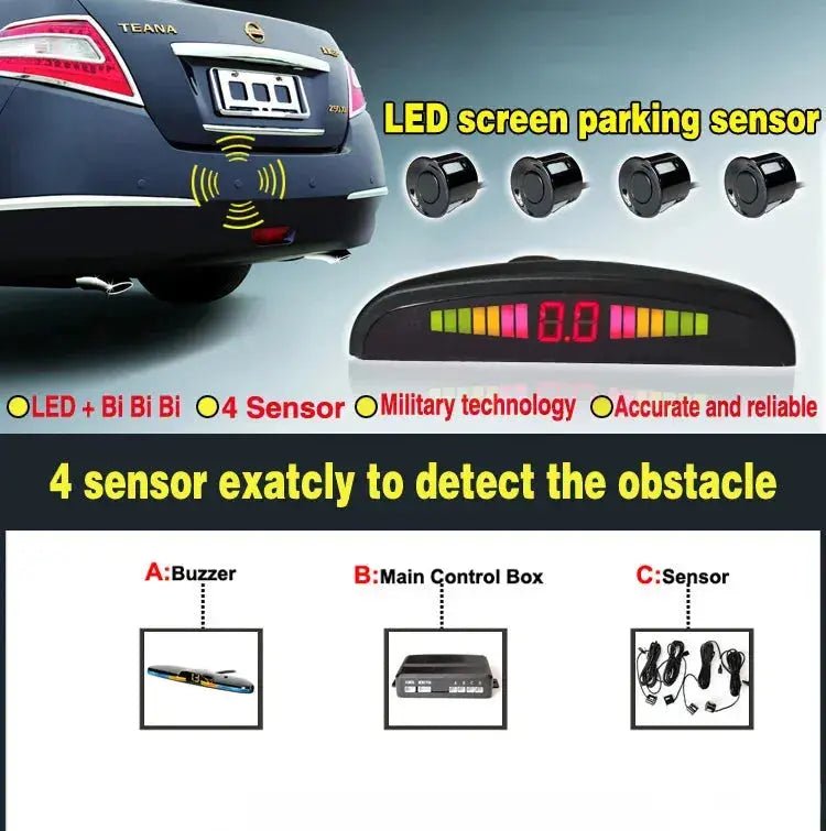 New LED Parking Sensor System Backlight Parktronic Monitor Display Kit Backup Detector Assistant 4 Probes - Lacatang Shop
