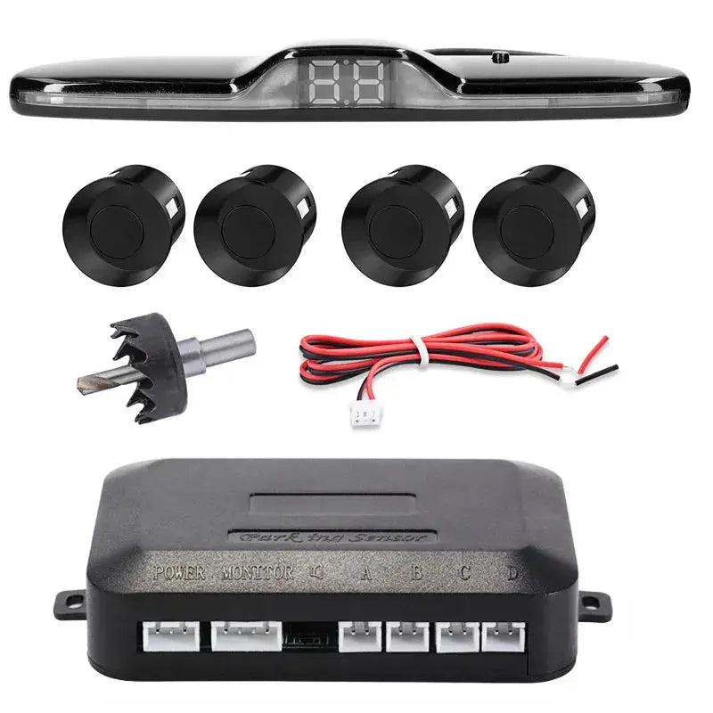 New LED Parking Sensor System Backlight Parktronic Monitor Display Kit Backup Detector Assistant 4 Probes - Lacatang Shop