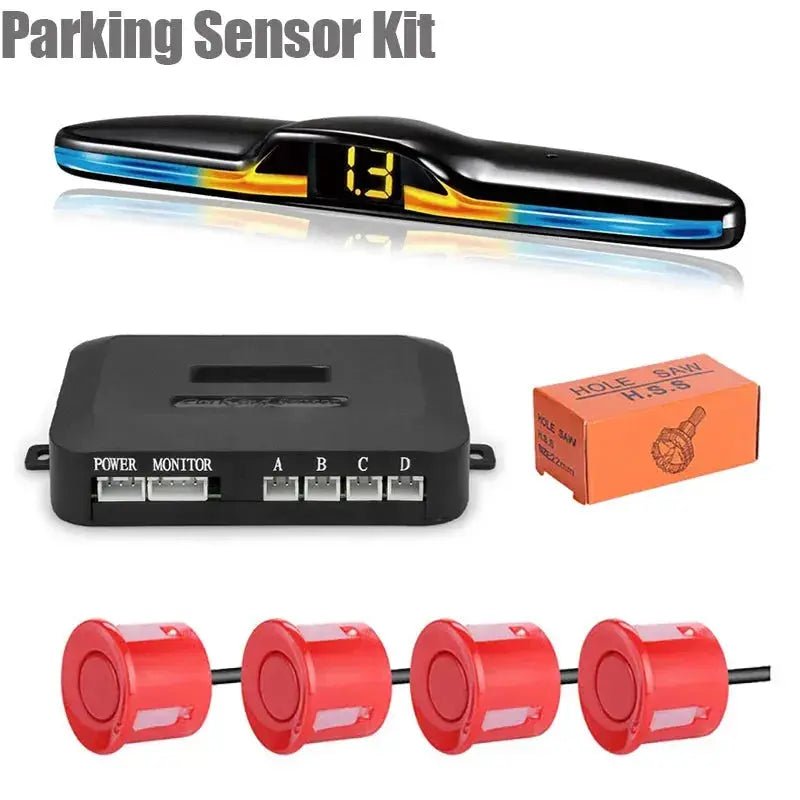 New LED Parking Sensor System Backlight Parktronic Monitor Display Kit Backup Detector Assistant 4 Probes - Lacatang Shop