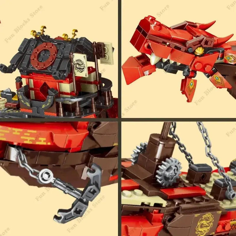 New Phantom Ninja Dragon Ship Model Building Blocks Sodiers Figures Boat Bricks MOC Creative Expert Kids Toys for Boys Children - Lacatang Shop