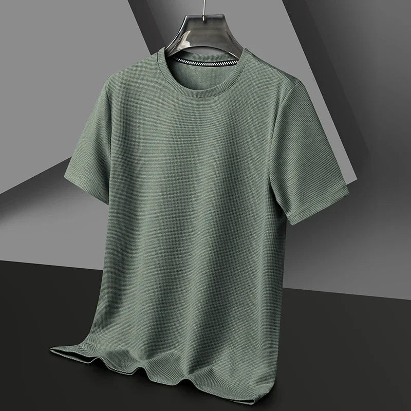 New Summer Waffle Round Neck Short Sleeved T-shirt for Men's Short Sleeved Top - Lacatang Shop
