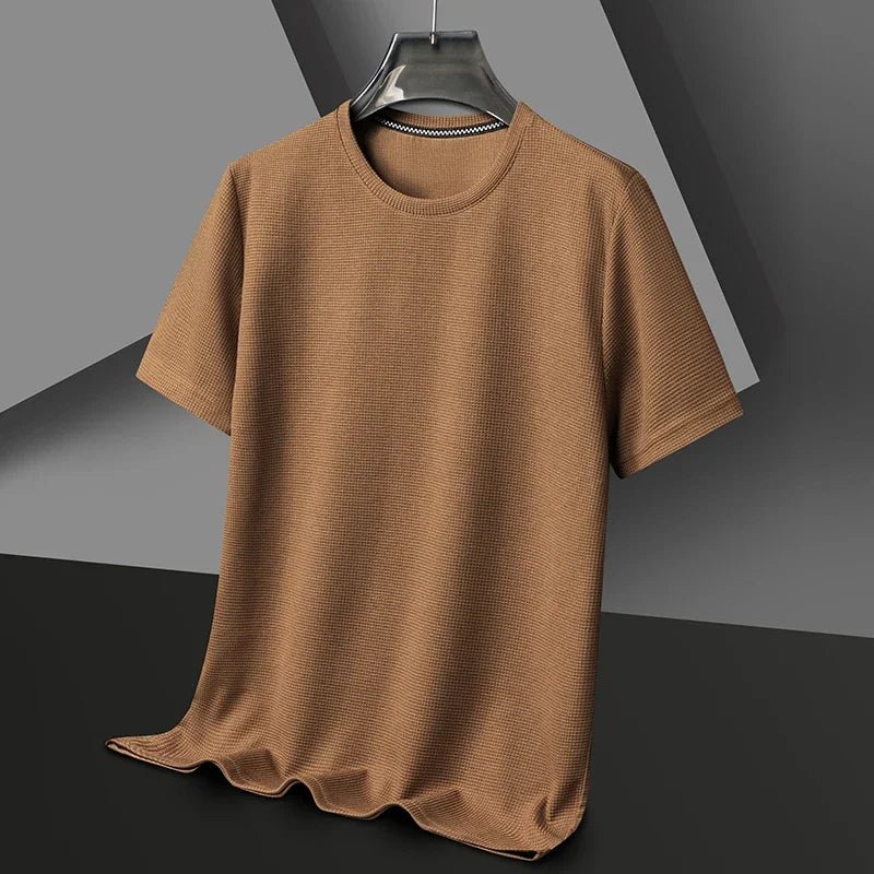 New Summer Waffle Round Neck Short Sleeved T-shirt for Men's Short Sleeved Top - Lacatang Shop