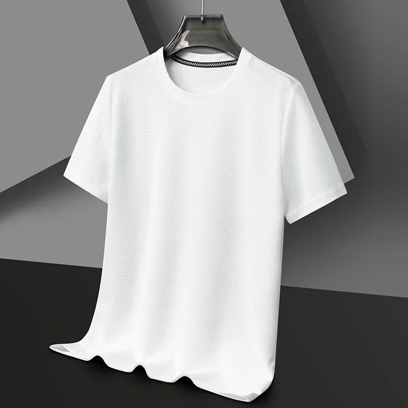 New Summer Waffle Round Neck Short Sleeved T-shirt for Men's Short Sleeved Top - Lacatang Shop