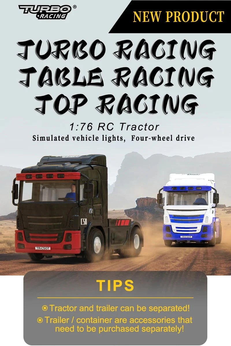 Newest Turbo Racing C50 1:76 Full Proportional 4WD RC Semi - truck Tractor Trailer & P81 2.4Ghz 10Ch Control For Kids/ Adults Gift - Lacatang Shop
