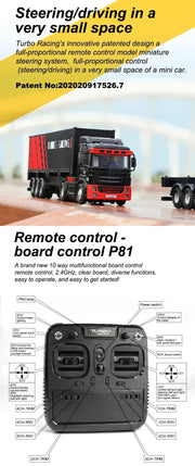 Newest Turbo Racing C50 1:76 Full Proportional 4WD RC Semi - truck Tractor Trailer & P81 2.4Ghz 10Ch Control For Kids/ Adults Gift - Lacatang Shop