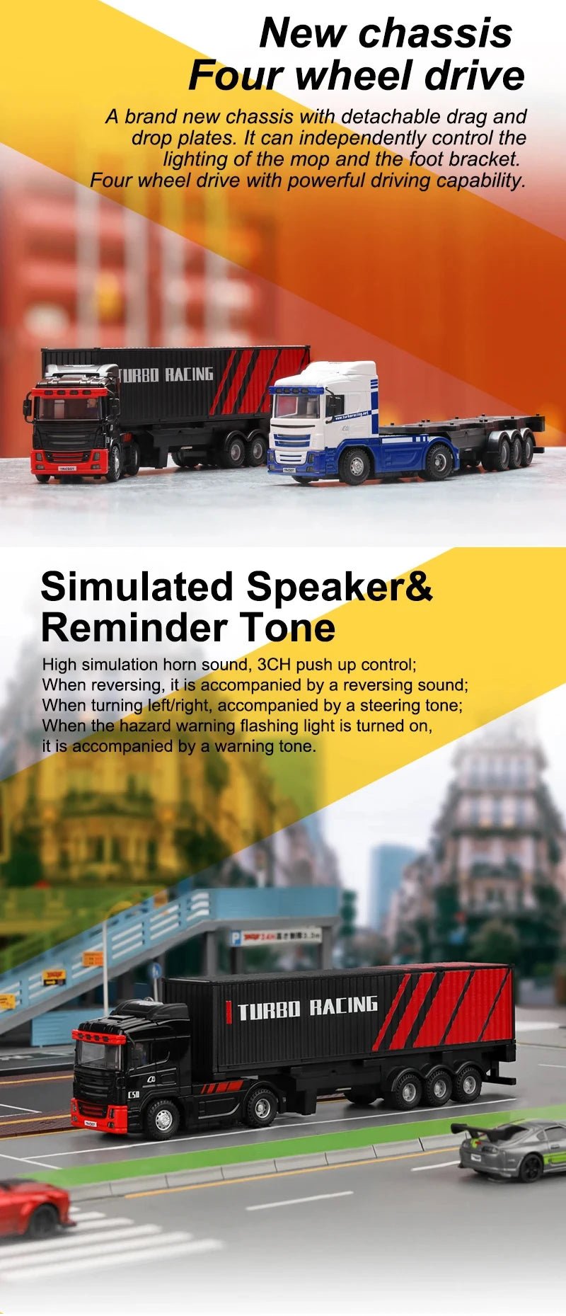 Newest Turbo Racing C50 1:76 Full Proportional 4WD RC Semi - truck Tractor Trailer & P81 2.4Ghz 10Ch Control For Kids/ Adults Gift - Lacatang Shop