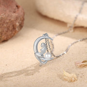 Pearl Mermaid Pendant Necklace for Women,Moon Pendant Mermaid Necklace with Pearl,Silver Jewelry Gifts for Mom,Daughter,Mermaid Moon Necklace Birthday Gifts for Women,Mermaid Necklace - Lacatang Shop