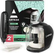 Pencil Sharpener and Electric Eraser Set, Black, for 8 - Mm Pencils, 20 Eraser Refills, Office Supplies for Teachers, Students, Classrooms, and Art Studios - Lacatang Shop