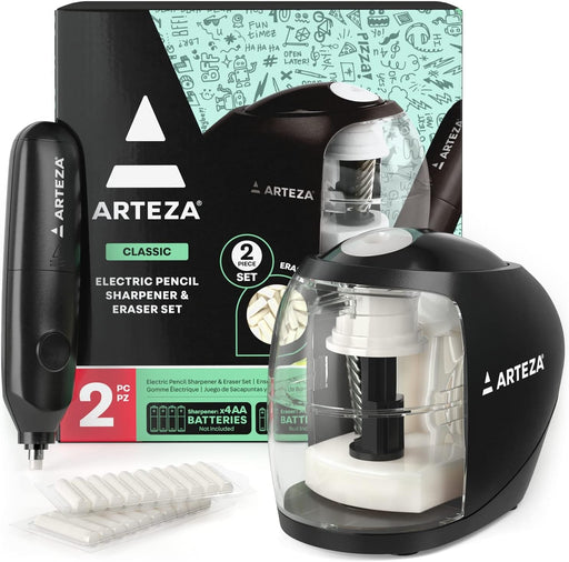 Pencil Sharpener and Electric Eraser Set, Black, for 8 - Mm Pencils, 20 Eraser Refills, Office Supplies for Teachers, Students, Classrooms, and Art Studios - Lacatang Shop