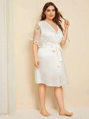 Plus Size Women's Sexy Cardigan Pajamas - Loose Long Sleeve