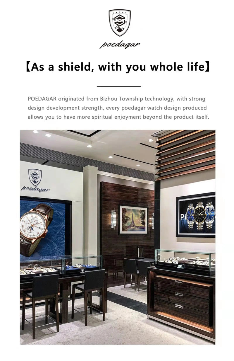 POEDAGAR Luxury Man Wristwatch Waterproof Luminous Date Leather Men's Watches Sports Square Men Watch Casual Quartz Male Clocks - Lacatang Shop