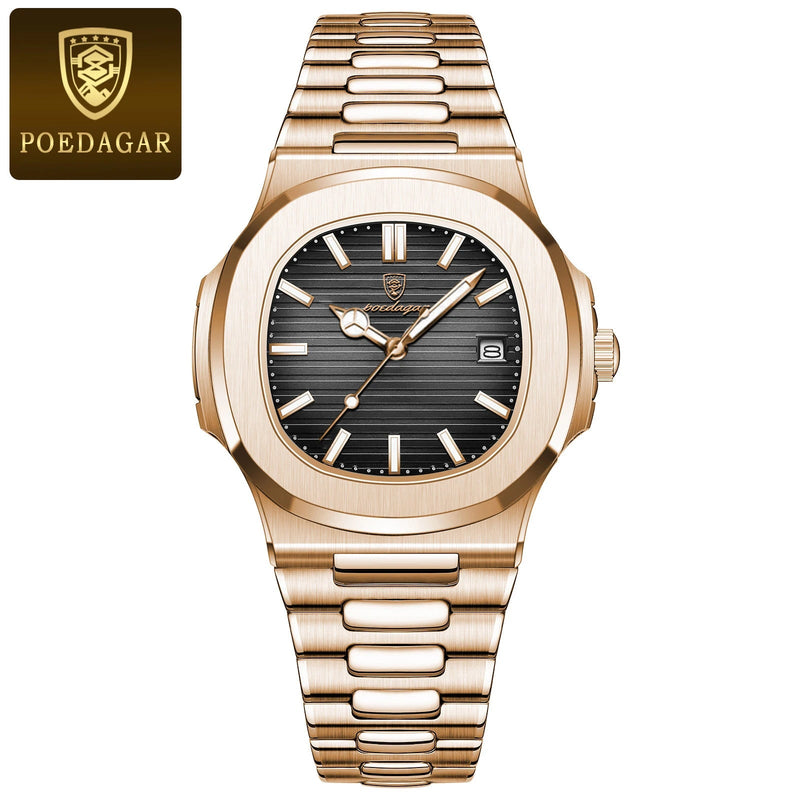 POEDAGAR Luxury Man Wristwatch Waterproof Luminous Date Leather Men's Watches Sports Square Men Watch Casual Quartz Male Clocks - Lacatang Shop