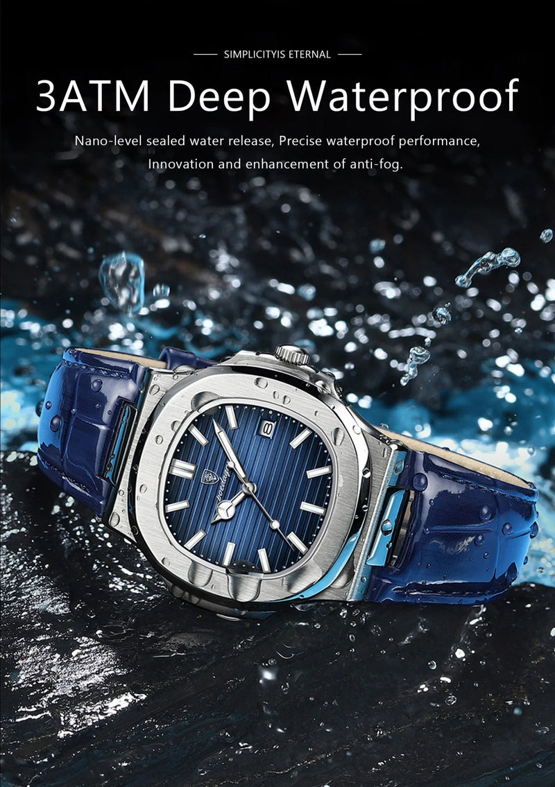 POEDAGAR Luxury Man Wristwatch Waterproof Luminous Date Leather Men's Watches Sports Square Men Watch Casual Quartz Male Clocks - Lacatang Shop