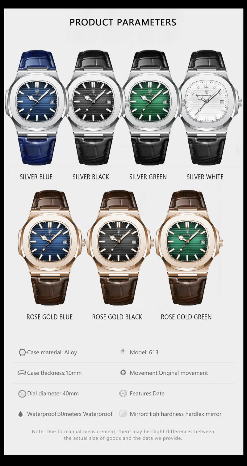 POEDAGAR Luxury Man Wristwatch Waterproof Luminous Date Leather Men's Watches Sports Square Men Watch Casual Quartz Male Clocks - Lacatang Shop
